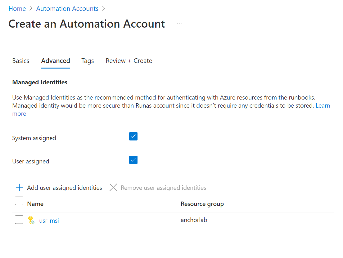Automation Account Creation with MSI